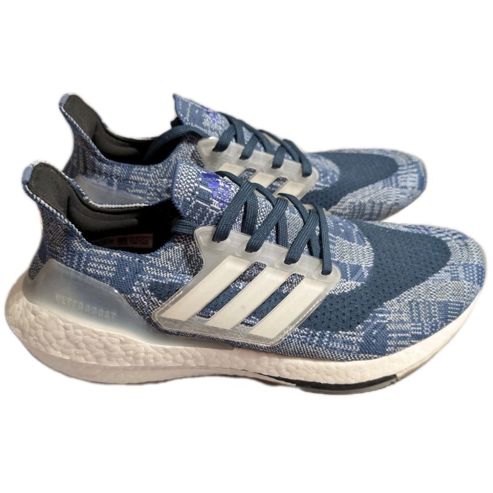 adidas UltraBoost 21 Sashiko FX7729 Mens 9 Blue Plaid Running Shoes Sneakers - Picture 3 of 8